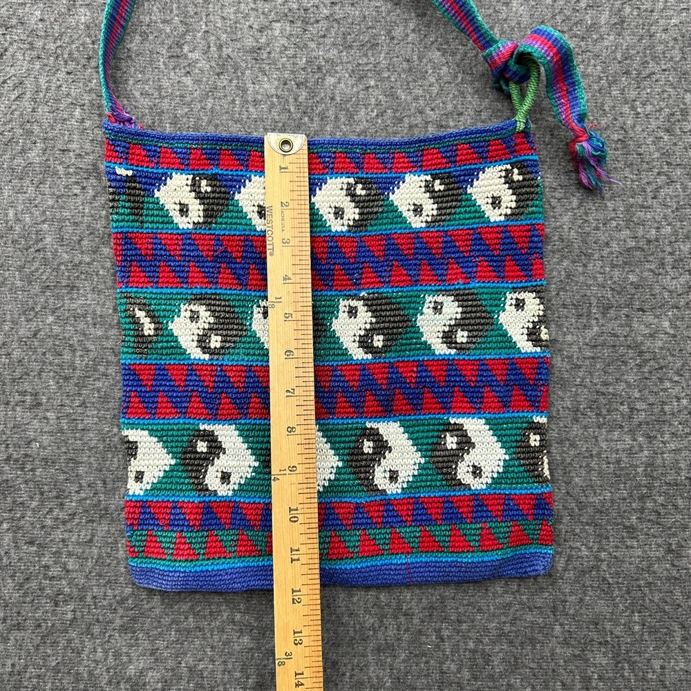 Guatemalan Handmade Knit Crochet Bag Purse Vintage y2k 90s Yin Yang - Picture 11 of 11
